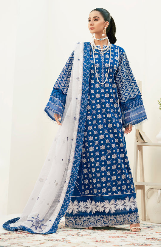 New Azure Blue Embroidered Pakistani Salwar Kameez Dupatta Salwar Suit