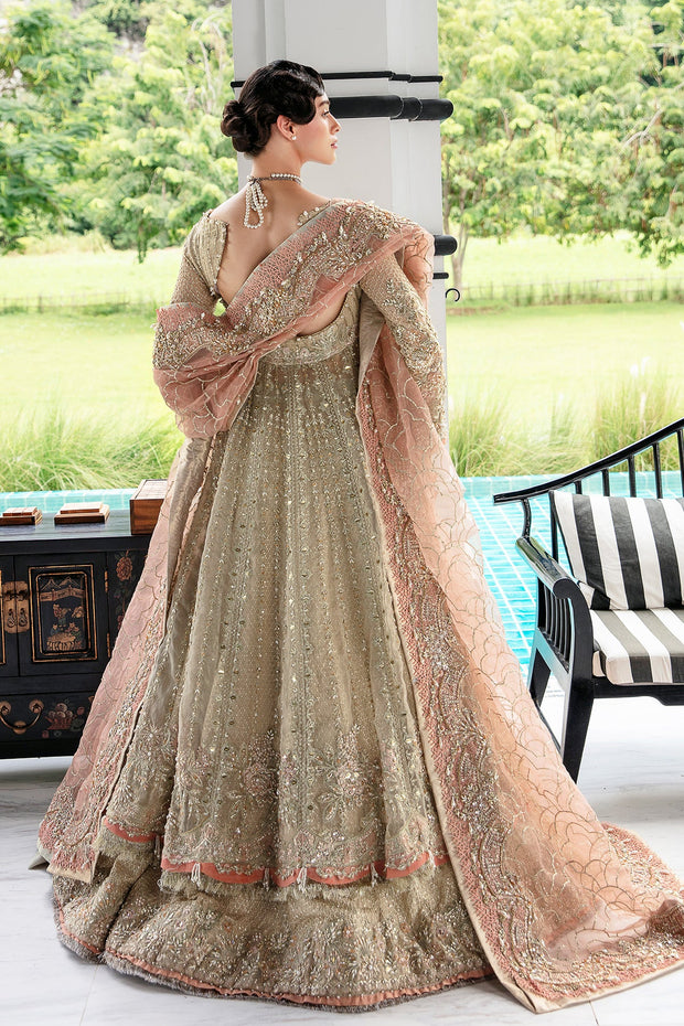 New Beige Peach Luxury Pakistani Wedding Dress in Pishwas Lehenga Style
