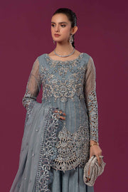 New Bluish Grey Embroidered Maria B Luxury Formal Pakistani Salwar Suit 2024
