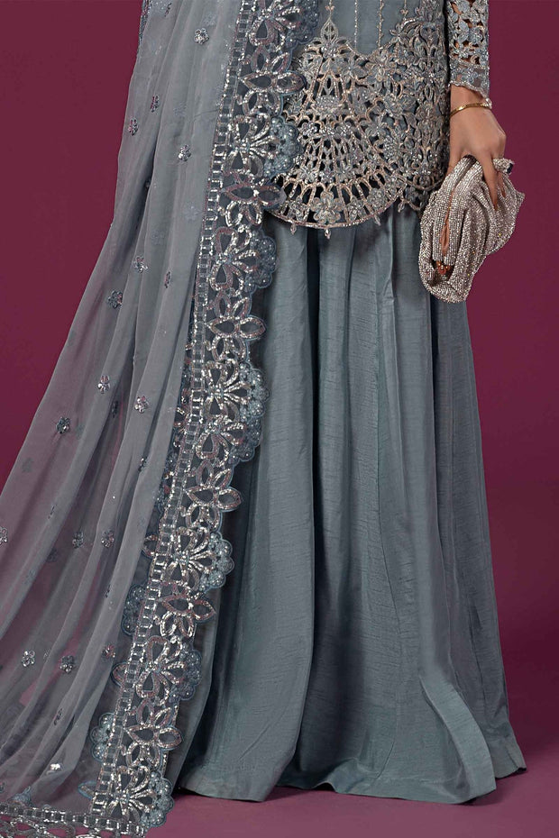 New Bluish Grey Embroidered Maria B Luxury Formal Pakistani Salwar Suit