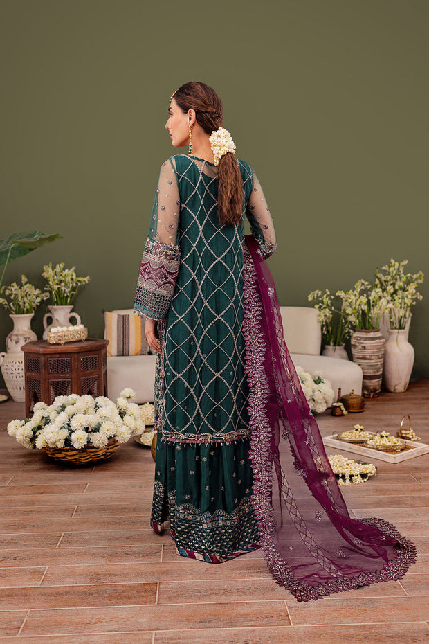 New Bottle Green Embroidered Gown Style Pakistani Wedding Dress Sharara