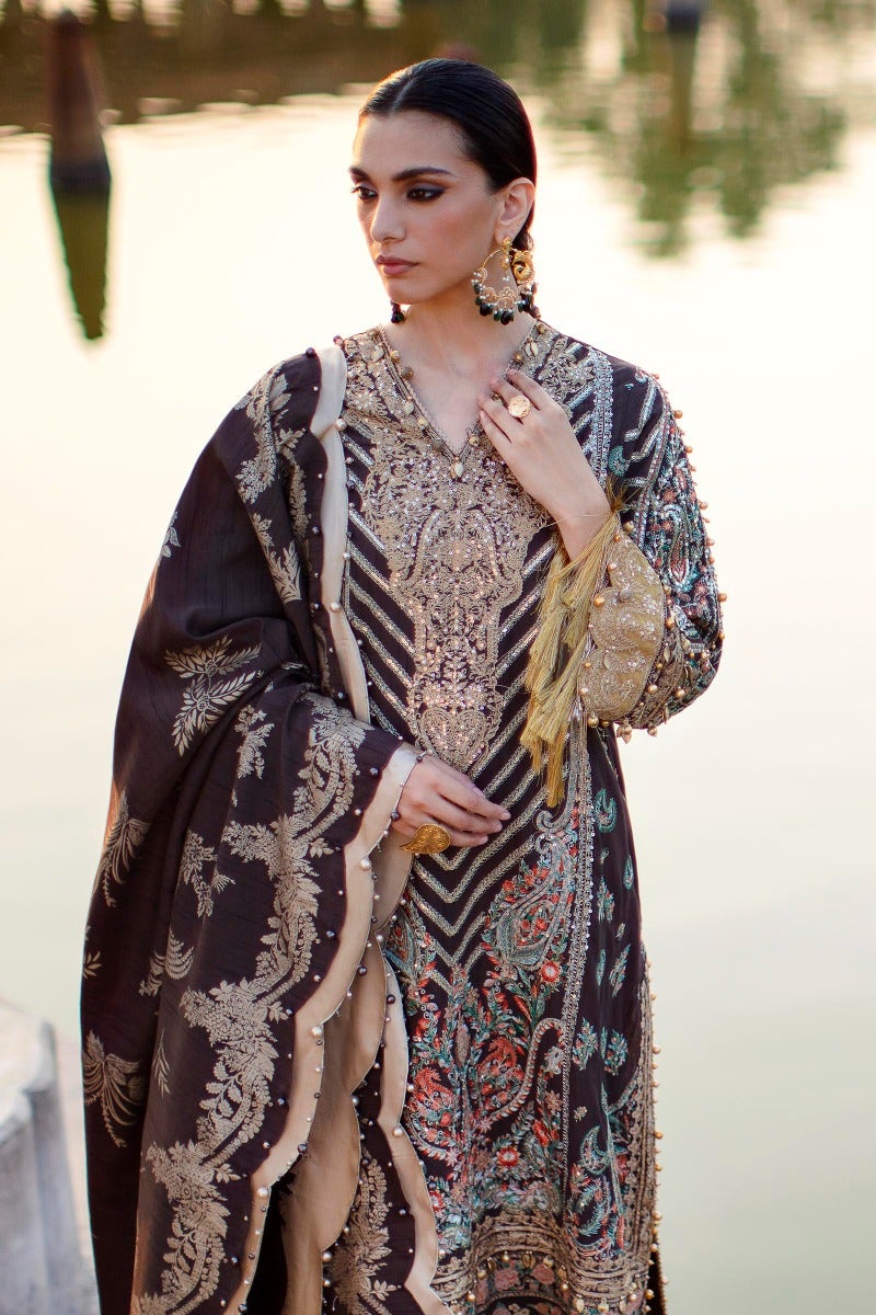 NewBrown Heavily Embellished Pakistani Long Kameez Salwar Suit