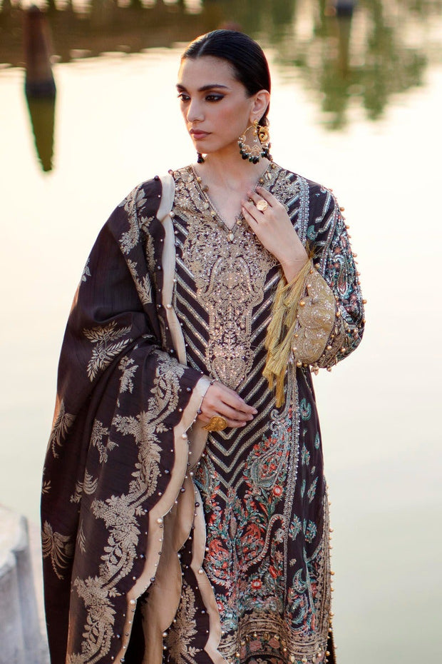 NewBrown Heavily Embellished Pakistani Long Kameez Salwar Suit
