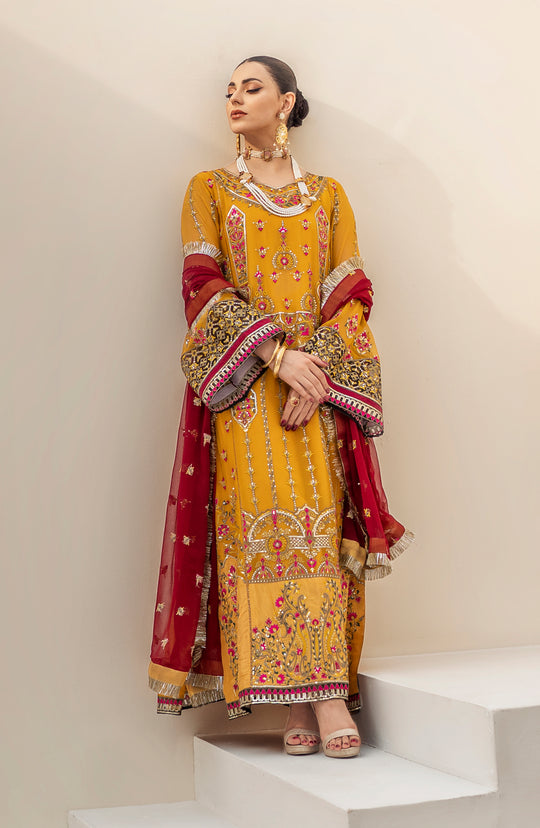 New Candi Yellow Heavily Embellished Pakistani Kameez Wedding Dress 2023