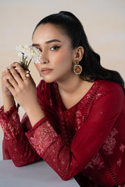 New Cherry Red Embroidered Maria B Luxury Pret Pakistani Salwar Suit 2024