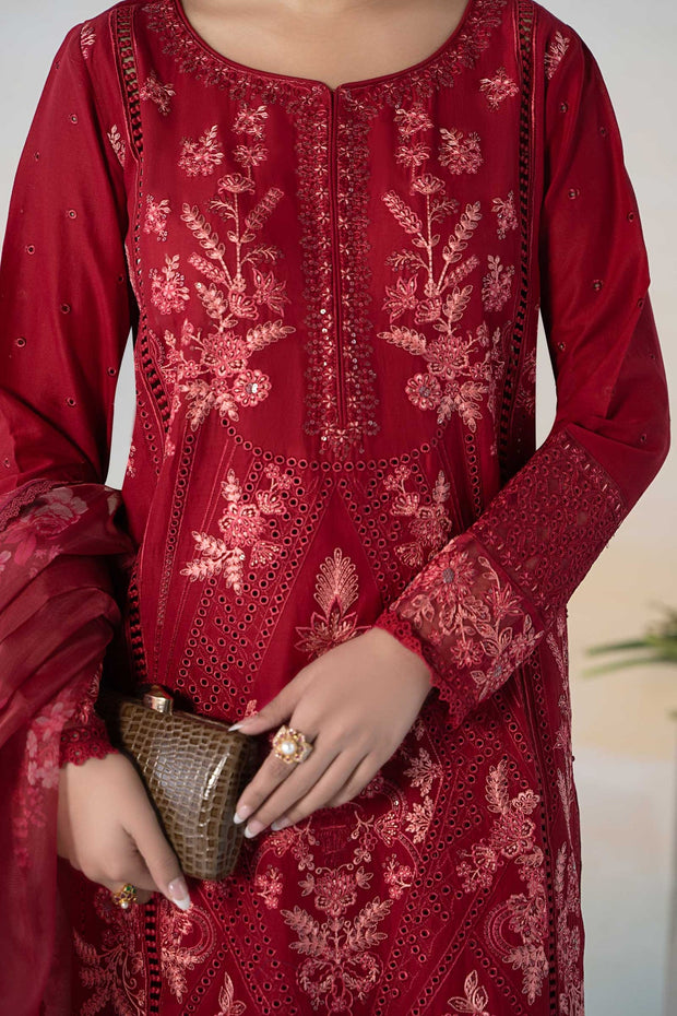 New Cherry Red Embroidered Maria B Luxury Pret Pakistani Salwar Suit