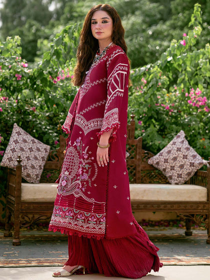New Cherry Red Embroidered Pakistani Crushed Sharara kameez with Dupatta 2023