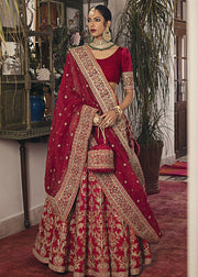 New Cherry Red Heavily Embellished Lehenga Choli Pakistani Bridal Dress