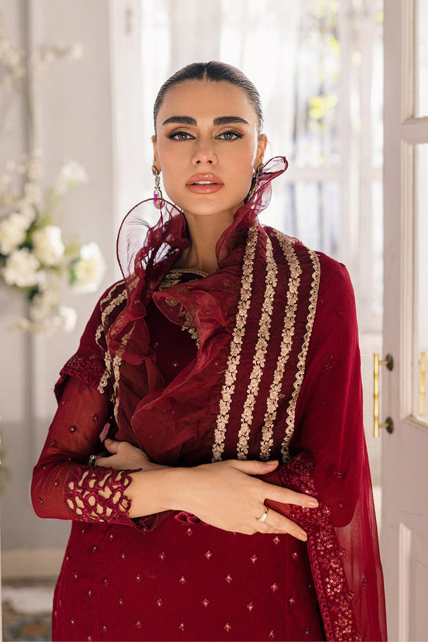 New Chiffon Embroidered Maroon Shade Pakistani Salwar Kameez Suit 2024