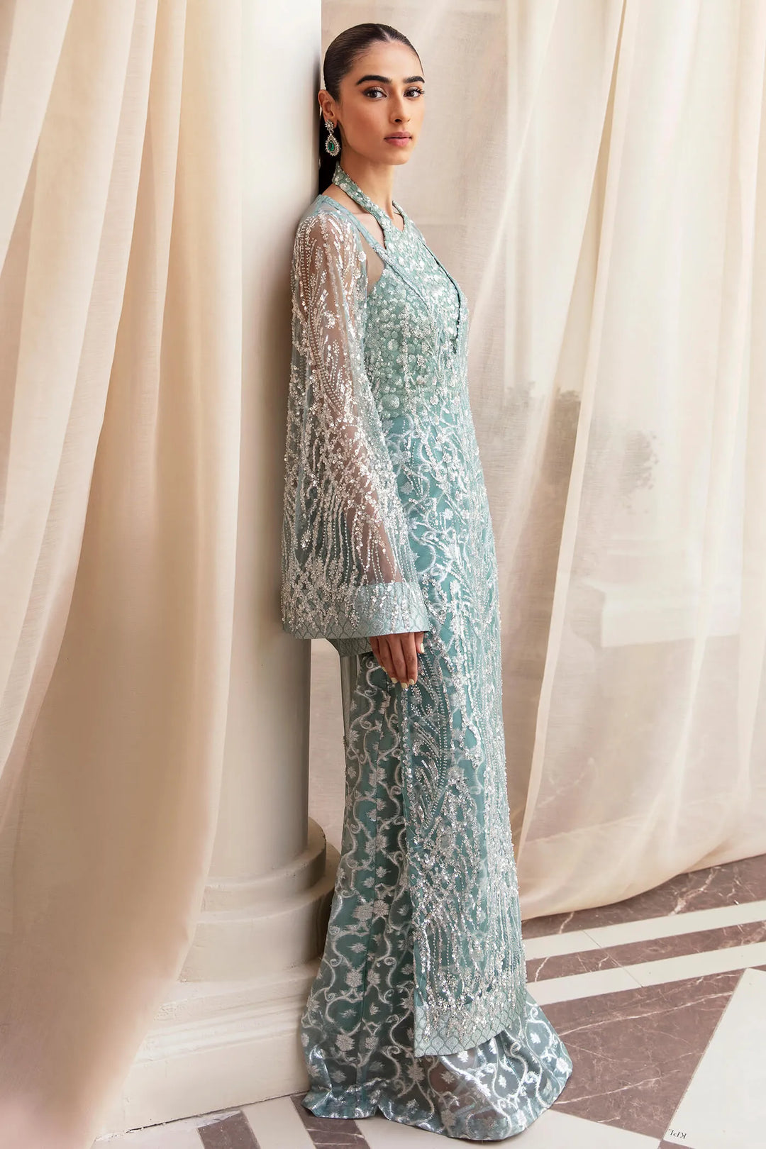 Classic Aqua Blue Pakistani Wedding Dress Gown Shirt XLARGE Classic Aqua Blue Pakistani Wedding Dress Gown Shirt XLARGE