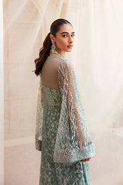 New Classic Aqua Blue Embroidered Pakistani Wedding Dress Gown Shirt