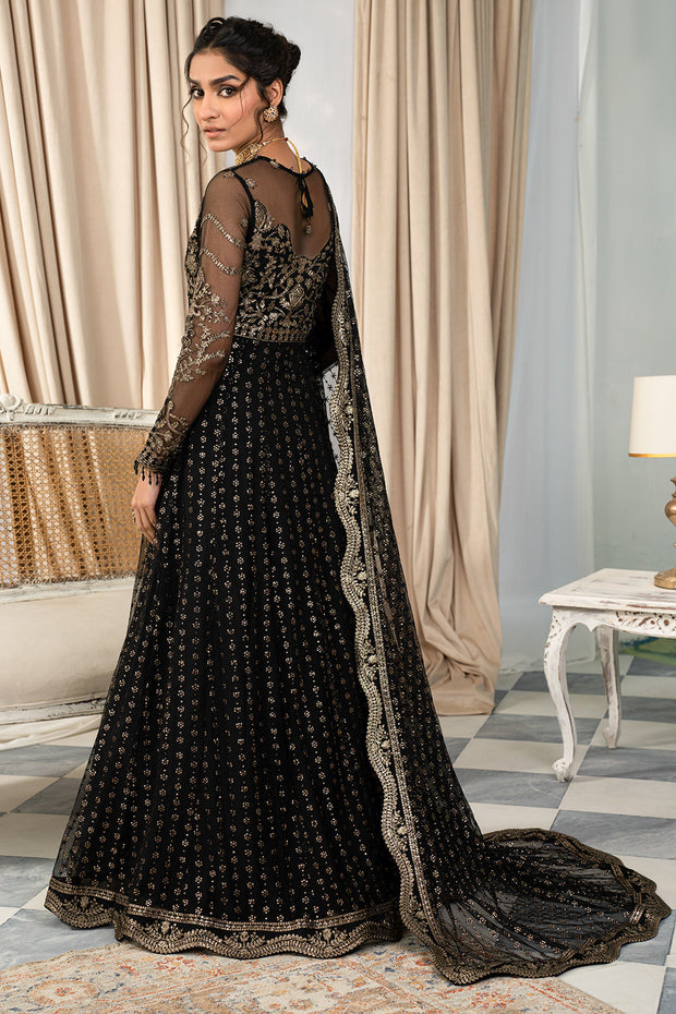New Classic Black Embroidered Pakistani Party Wear Long Frock Dupatta 2024