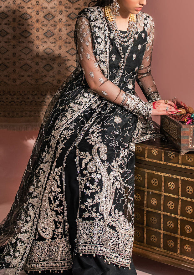 New Classic Black Heavily Embroidered Kashmiri Style Pakistani Wedding Dress