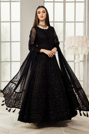 New Classic Black Net Embroidered Pakistani Frock with Dupatta Party Dress