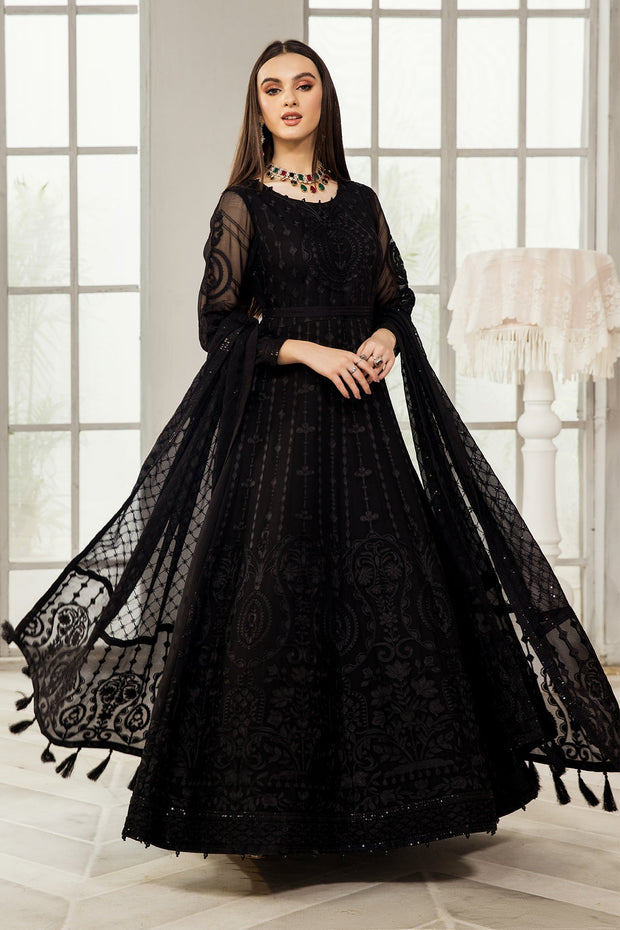 Classic Black Pakistani Party Wear Long Frock Dupatta XLARGE Classic Black Pakistani Party Wear Long Frock Dupatta XLARGE
