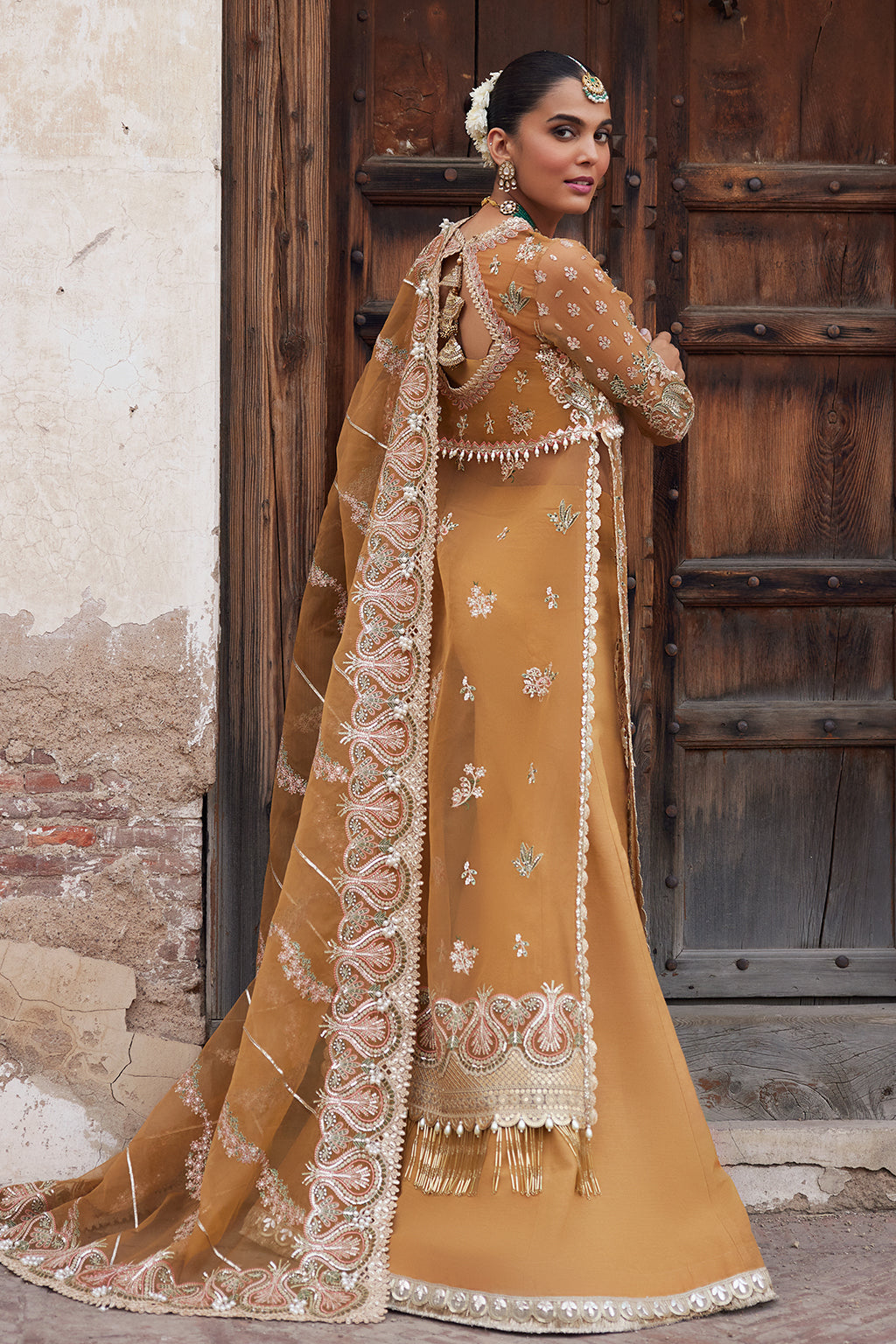 Classic Gold Pakistani Wedding Dress in Gown Sharara Style – Nameera by ...