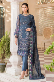 New Classic Grey Embroidered Pakistani Party Wear Salwar Kameez Dupatta