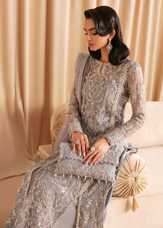 New Classic Grey Embroidered Pakistani Wedding Dress Kameez Trousers