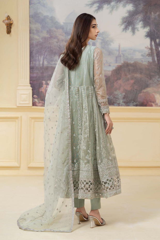 pakistani party dresses 2024 strapless open back dress Maria B Coffee Shade Embroidered Luxury Pret Pakistani Party Dress Ready to Wear / Small