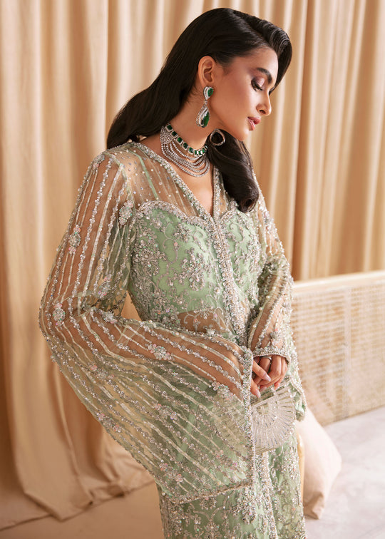 New Classic Mint Green Silver Embellished Gown Style Pakistani Wedding Dress