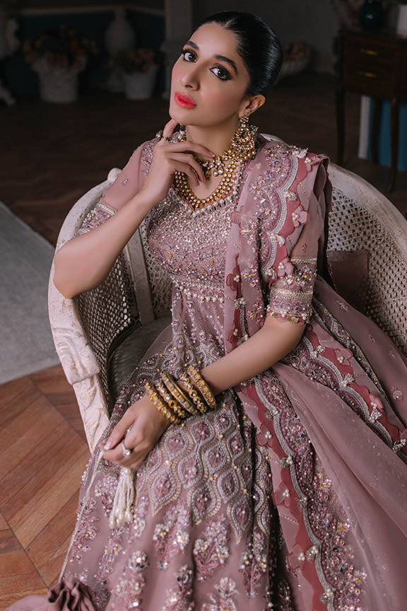 New Classic Pishwas Embroidered Pakistani Wedding Dress in Elegant Iris Color 2023