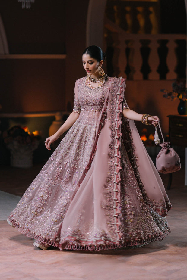 New Classic Pishwas Embroidered Pakistani Wedding Dress in Elegant Iris Color