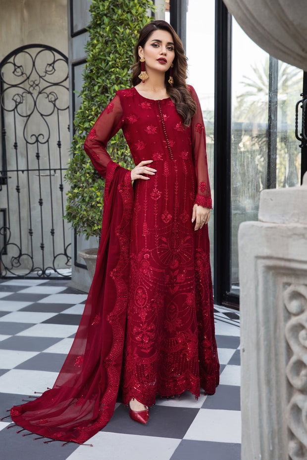 New Classic Red Pakistani Embroidered Frock Lehenga Wedding Dress 2023