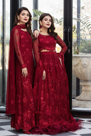New Classic Red Pakistani Embroidered Frock Lehenga Wedding Dress