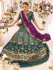 New Classic Teal Green Embellished Pakistani Wedding Dress in Pishwas Style