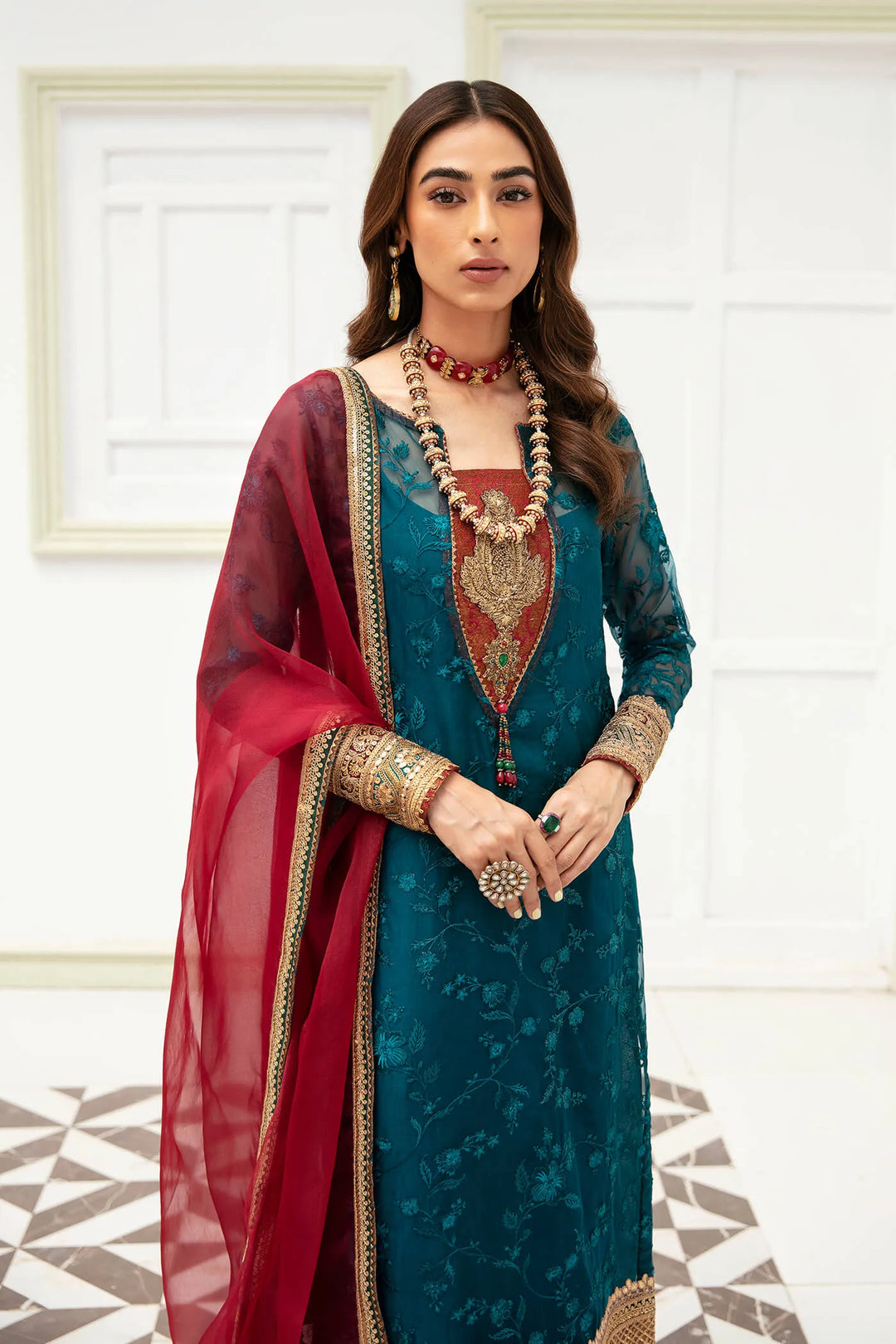 New Classic Teal Green Embroidered Pakistani Salwar Kameez Dupatta Suit