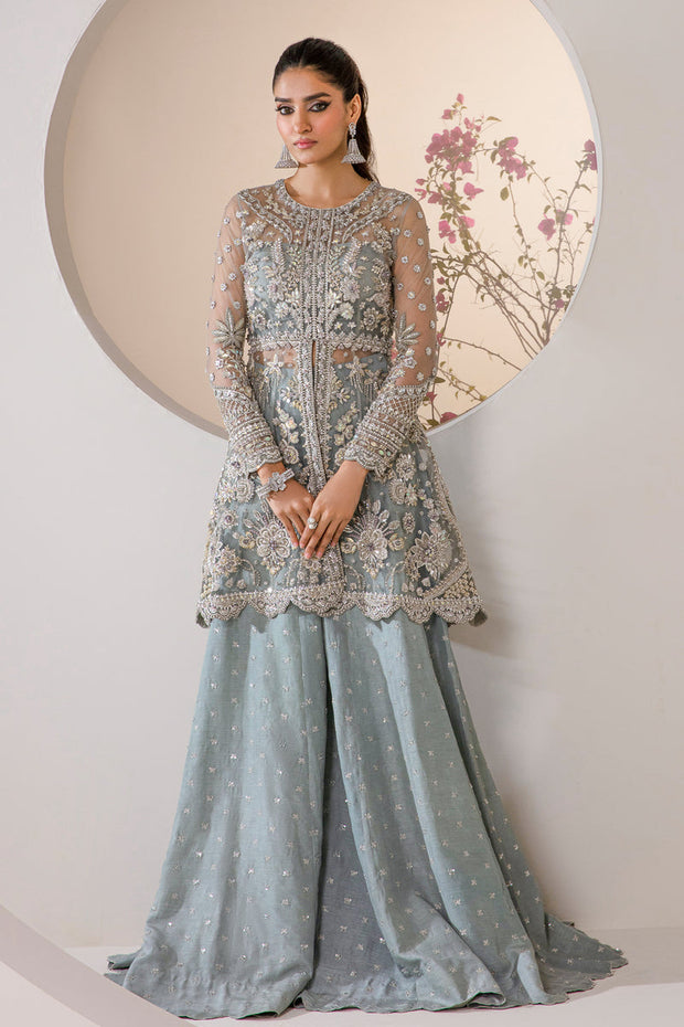 New Classic Turquoise Embroidered Pakistani Wedding Wear Kameez Sharara 2023