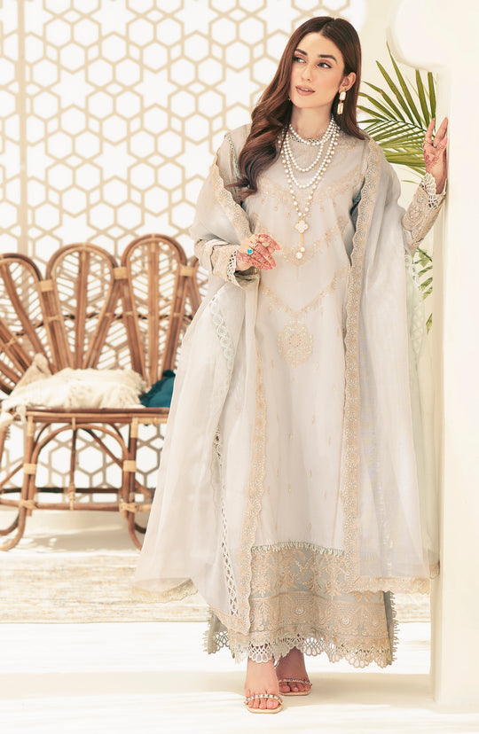 New Cream Color  Pakistani Embroidered Salwar Kameez with Dupatta Dress 2023