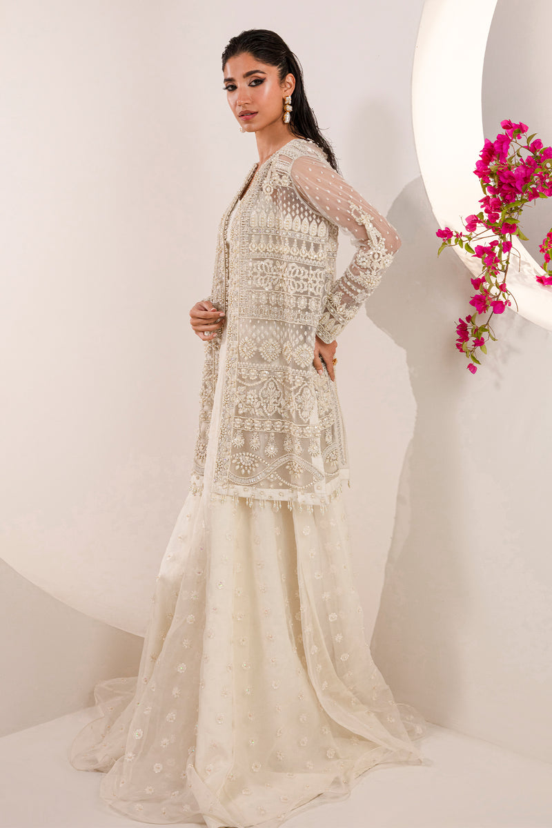 Crystal White Pakistani Wedding Dress in Jacket Style – Nameera by Farooq