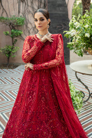 New Deep Red Heavily Embellished Pakistani Wedding Dress in Pishwas Style