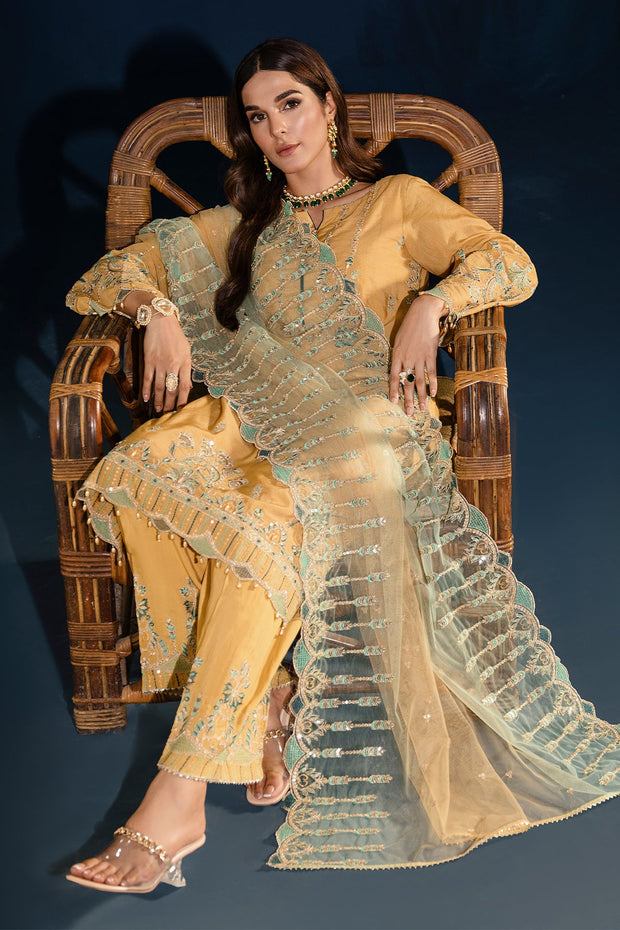 New Dusty Yellow Heavily Embellished Pakistani Salwar Kameez Dupatta 2023