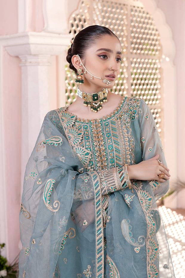 New Elegant Aqua Blue Embroidered Pakistani Wedding Dress Kameez Sharara 2023