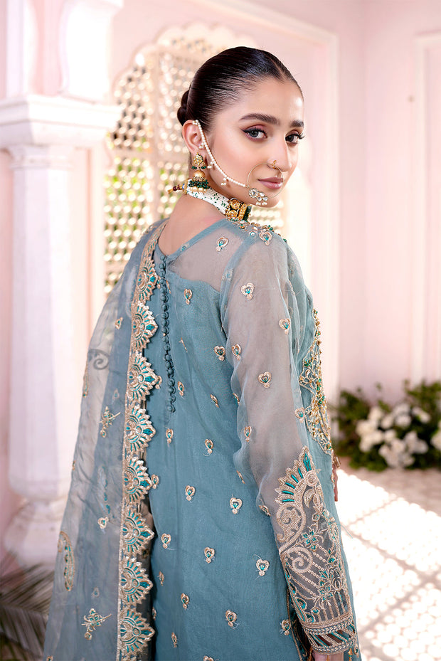 New Elegant Aqua Blue Embroidered Pakistani Wedding Dress Kameez Sharara