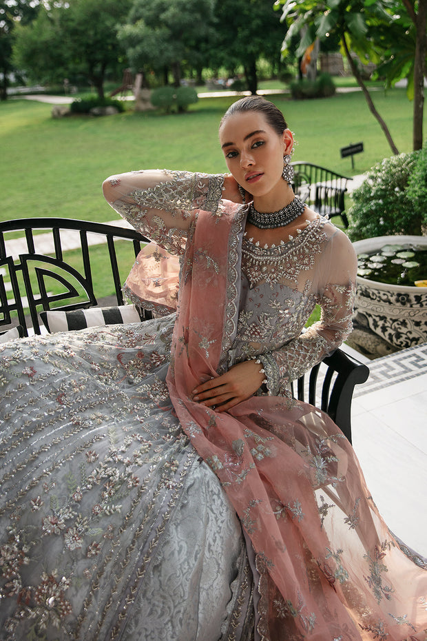 New Elegant Aqua Blue Embroidered Pakistani Wedding Dress Net Pishwas 2023