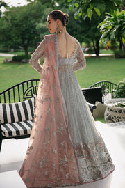 New Elegant Aqua Blue Embroidered Pakistani Wedding Dress Net Pishwas