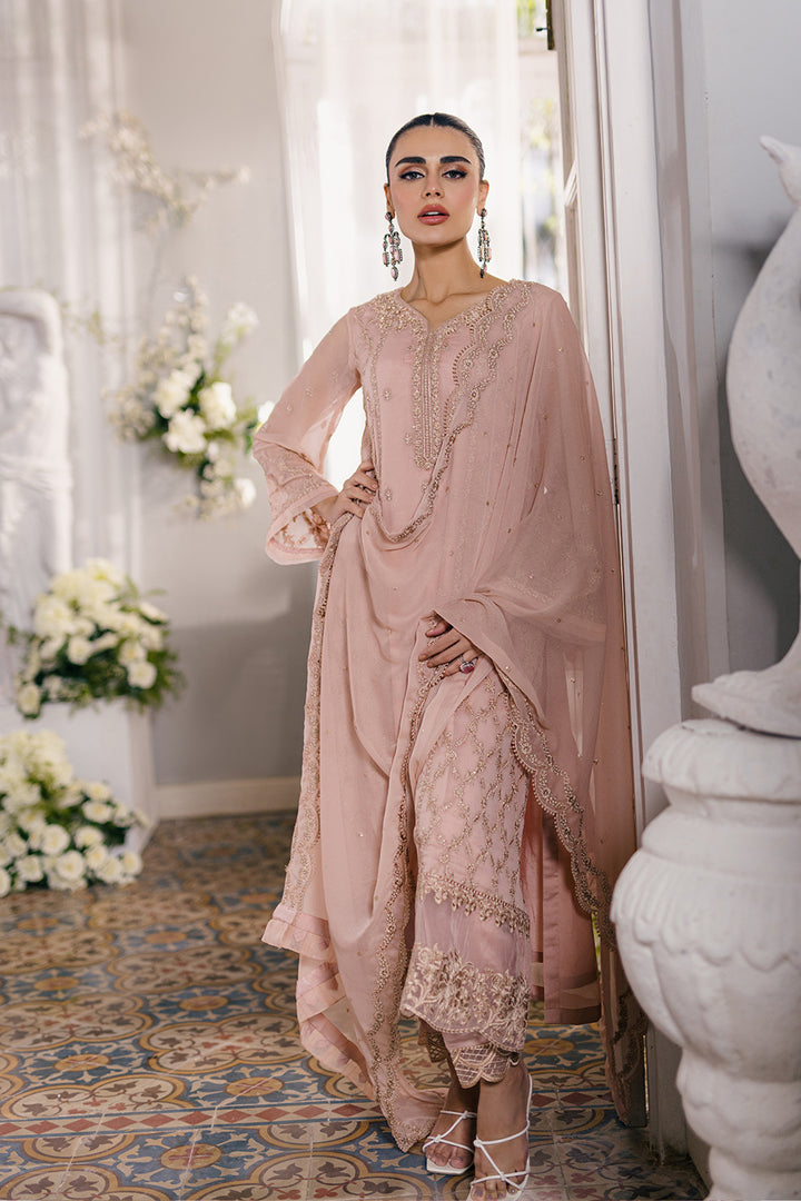 New Elegant Beige Shade Chiffon Embroidered Pakistani Salwar Kameez Suit