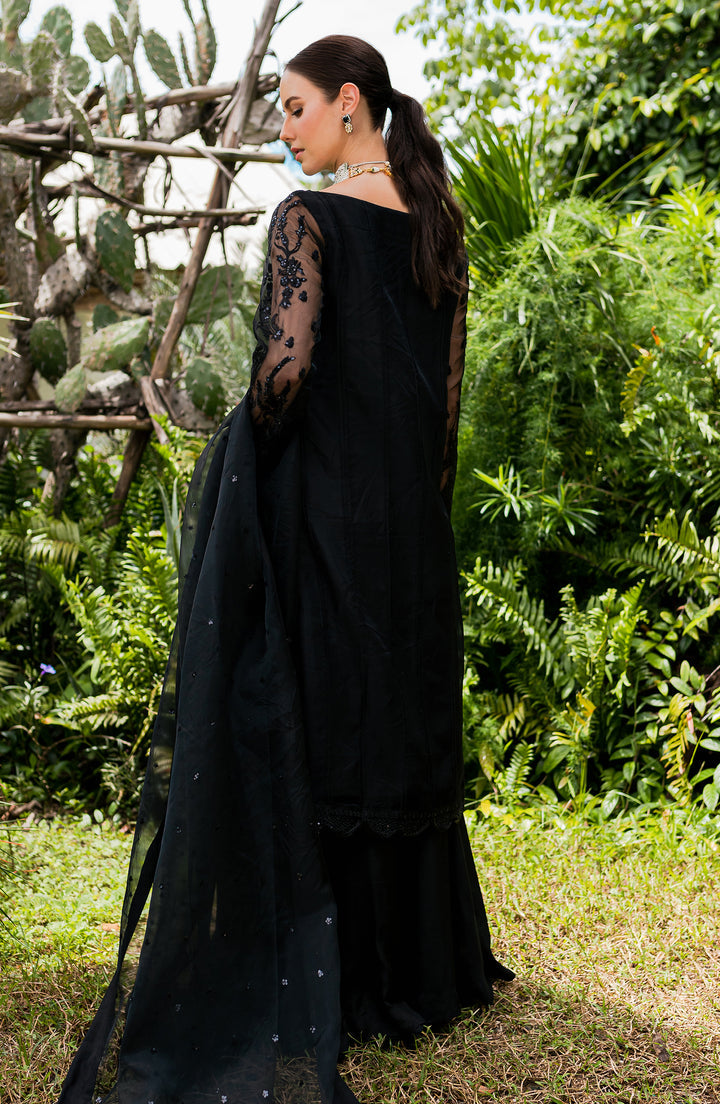 New Elegant Black Embroidered Chiffon Pakistani Salwar Kameez with Dupatta