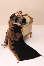 New Elegant Black Embroidered Pakistani Salwar Kameez with Heavy Shawl