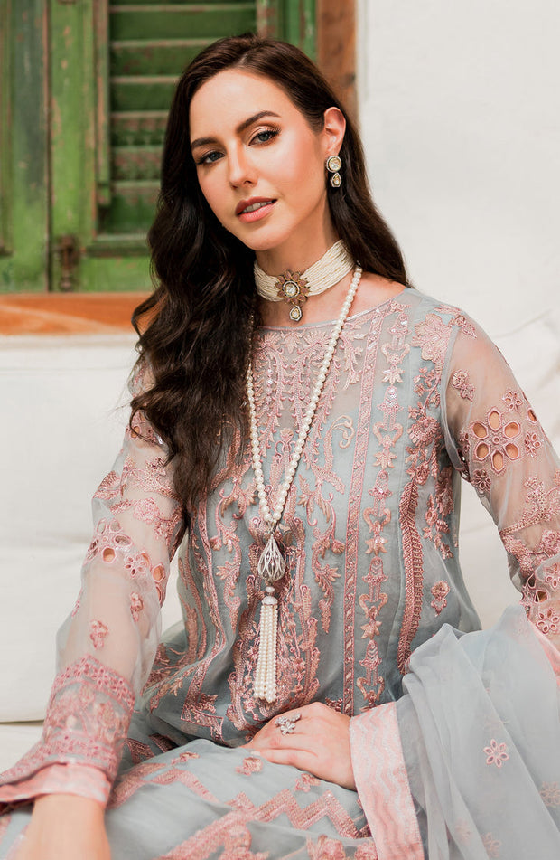 New Elegant Candy Blue Embroidered Pakistani Salwar Kameez Dupatta Suit 2023
