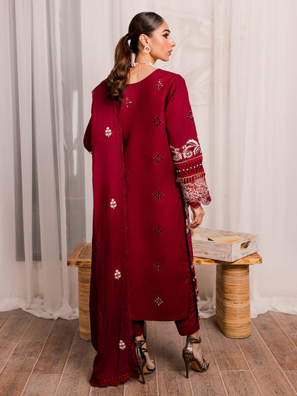 New Elegant Cherry Red Pakistani Salwar Kameez Embroidered Salwar Suit