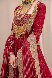 New Elegant Deep Red embellished Pakistani Wedding Dress Frock Pishwas