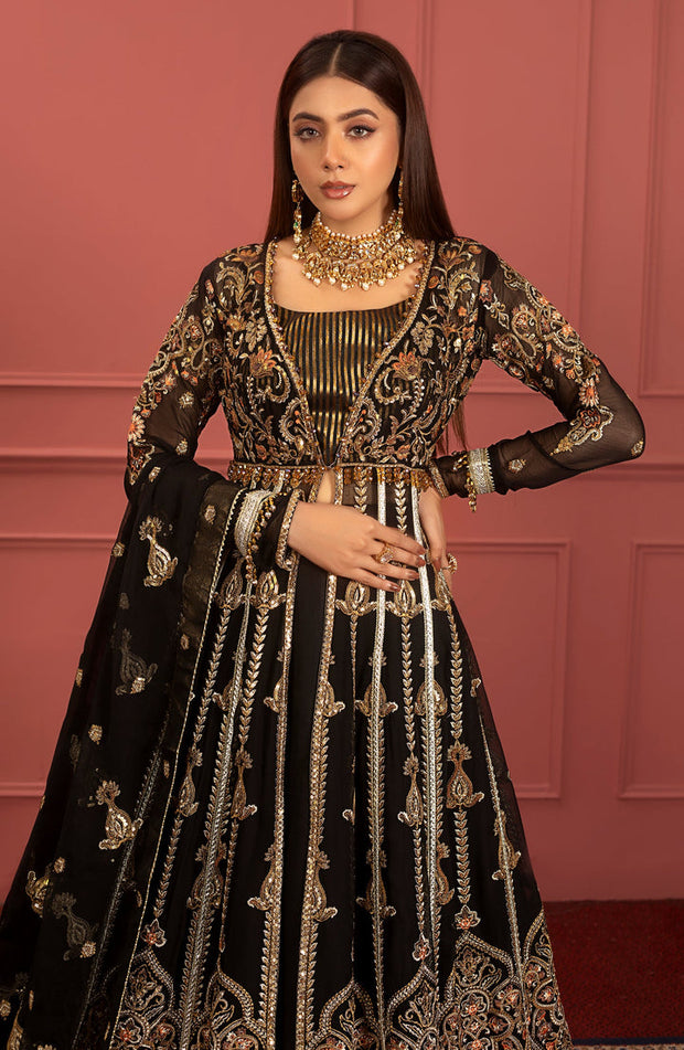 New Elegant Embroidered Black Pakistani Pishwas Lehenga Wedding Dress 2023