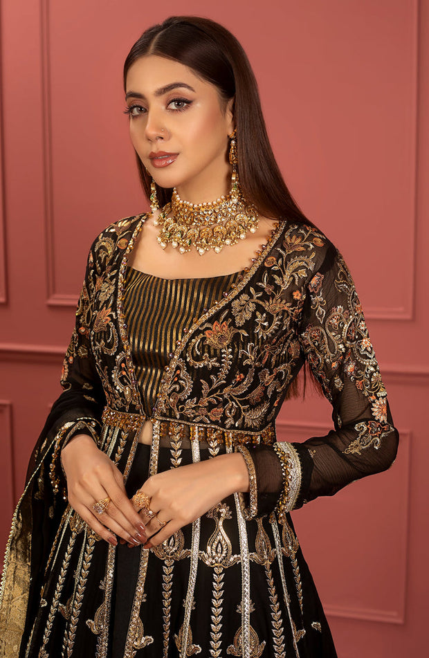 New Elegant Embroidered Black Pakistani Pishwas Lehenga Wedding Dress