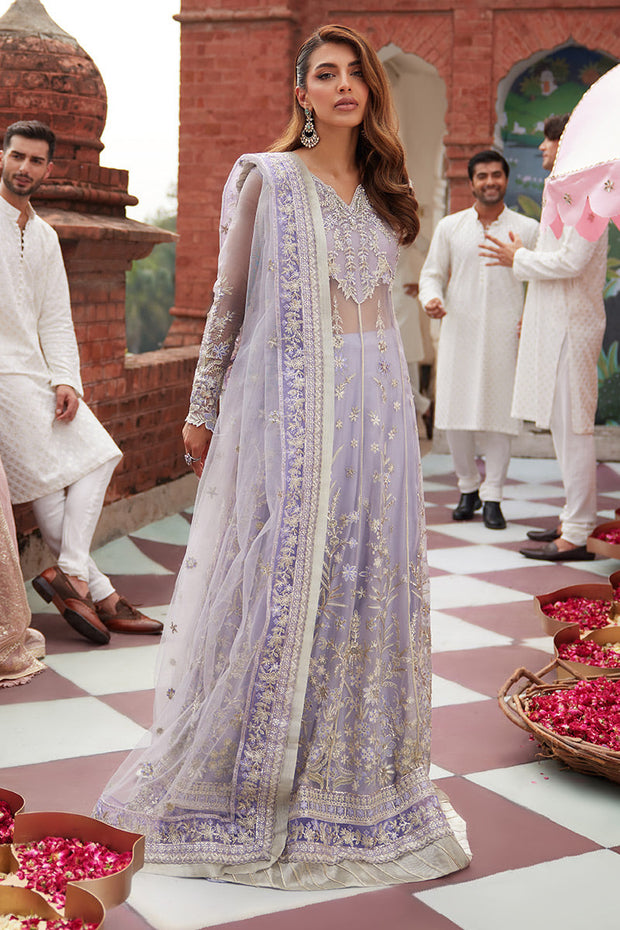 New Elegant Embroidered Pakistani Wedding Dress Pishwas Frock in Lilac Shade