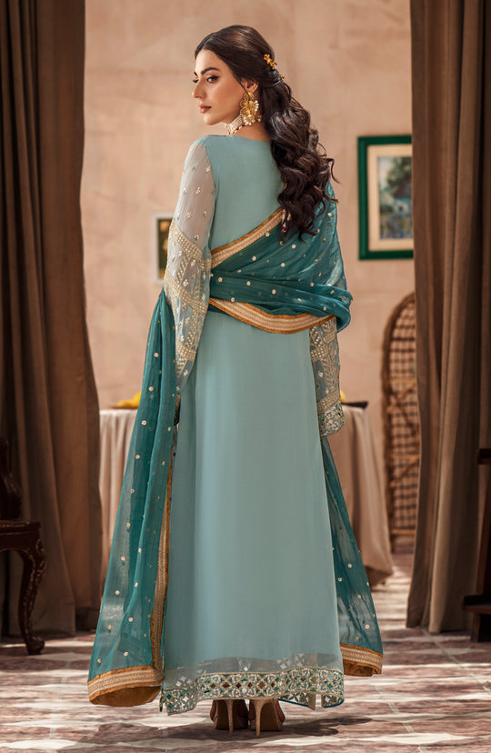 New Elegant Heavily Embellished Aqua Blue Pakistani Kameez Wedding Dress 2023