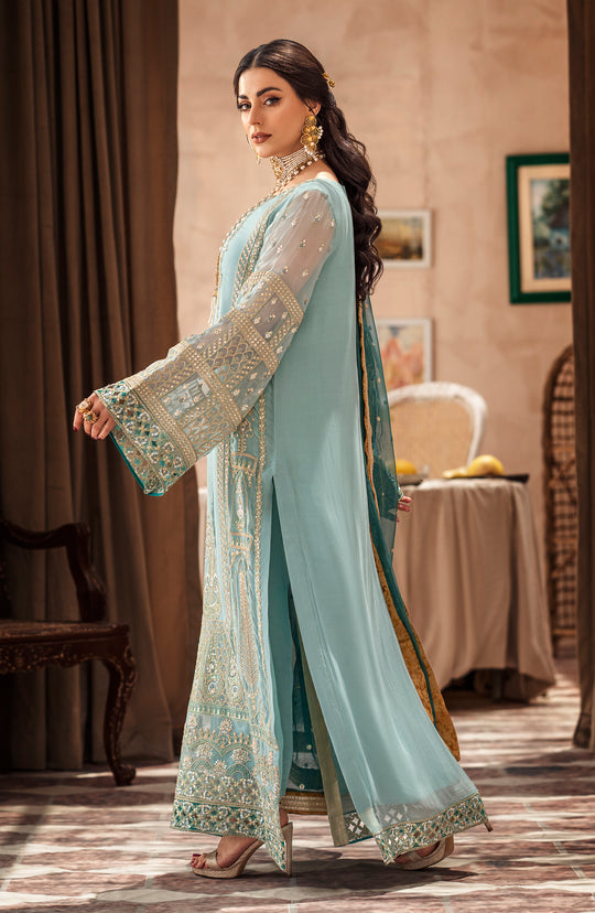 New Elegant Heavily Embellished Aqua Blue Pakistani Kameez Wedding Dress